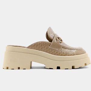 SHUSHOP 7.5 Audra Loafer Mules Slides Clogs NIB Taupe Snake